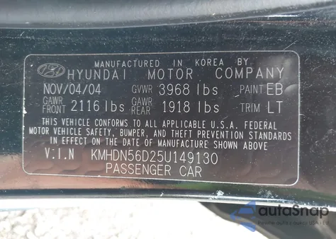2005 Hyundai Elantra Gls/Gt from USA, damaged, VIN KMHDN56D25U149130